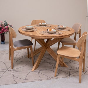 Table a manger extensible ronde bois chêne massif, Runder esstisch ausziehbar massivholz, Mesa de comedor redonda extensible madera maciza 画像 4