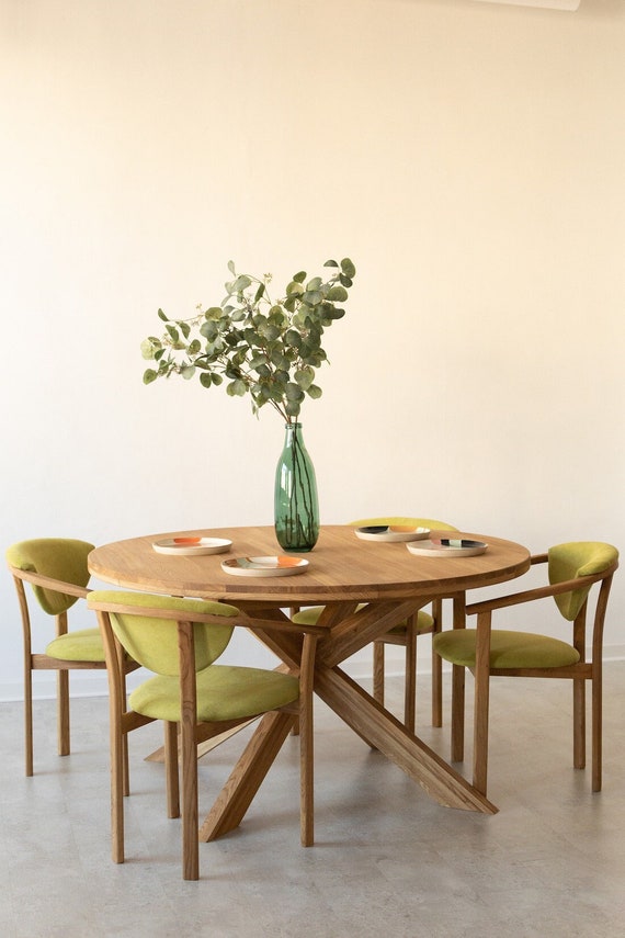 Table a manger extensible ronde bois chêne massif, Runder esstisch ausziehbar massivholz, Mesa de comedor redonda extensible madera maciza