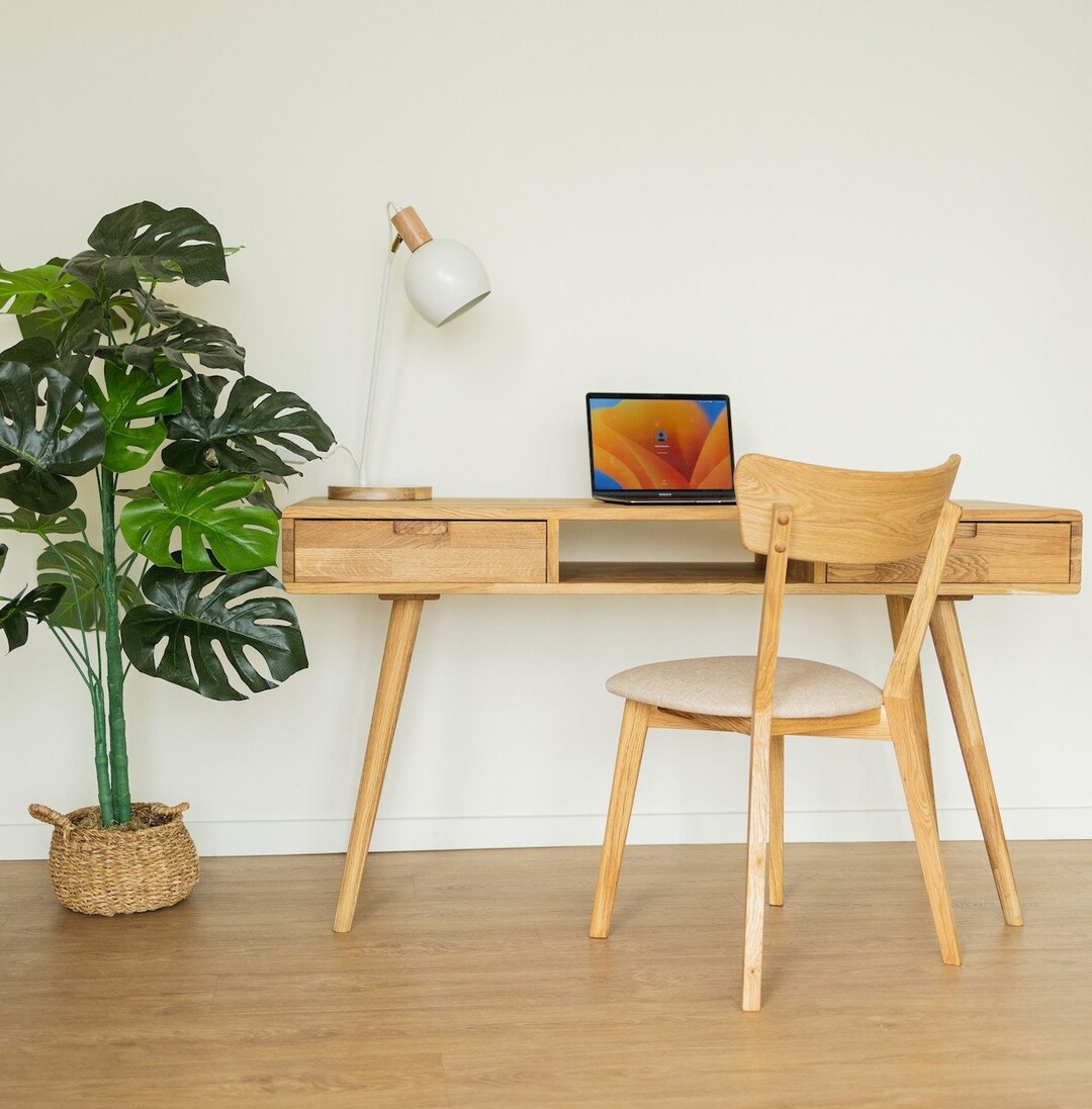 Schreibtisch Aus Massivem Eichenholz Mit 3 Schubladen, Table De Bureau ...