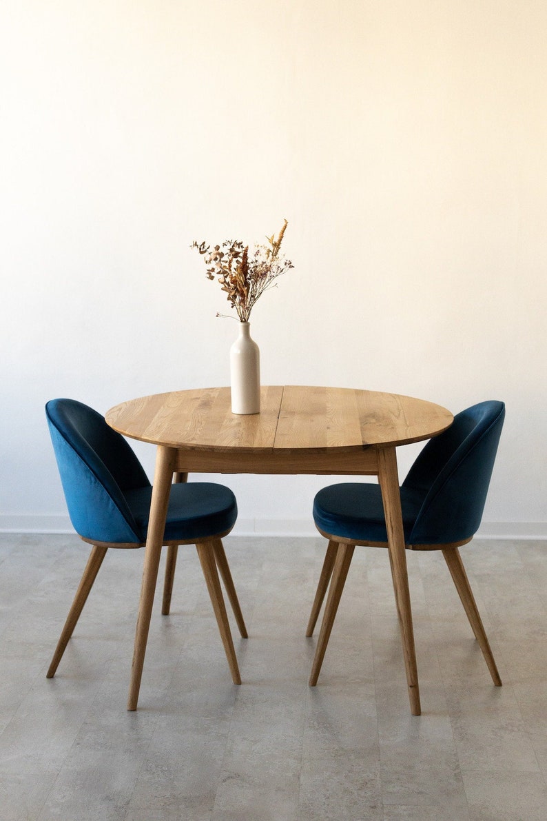 Table a manger extensible ronde bois chêne massif, Runder esstisch ausziehbar massivholz, Mesa de comedor redonda extensible madera maciza