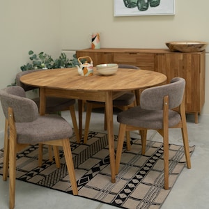 Table a manger extensible ronde bois chêne massif, Runder esstisch ausziehbar massivholz, Mesa de comedor redonda extensible madera maciza