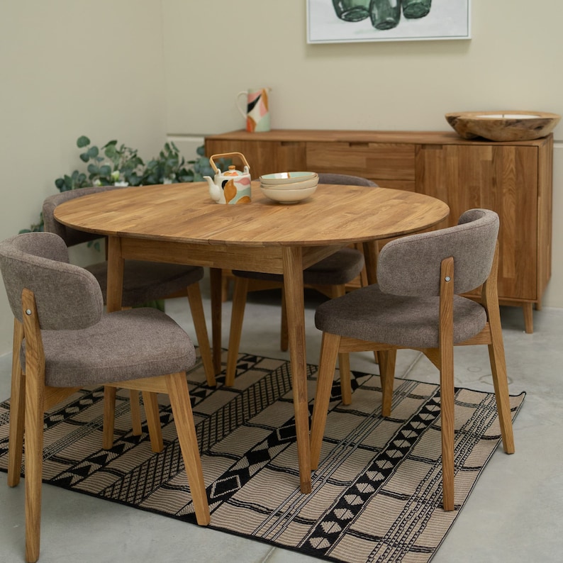 Table a manger extensible ronde bois chêne massif, Runder esstisch ausziehbar massivholz, Mesa de comedor redonda extensible madera maciza