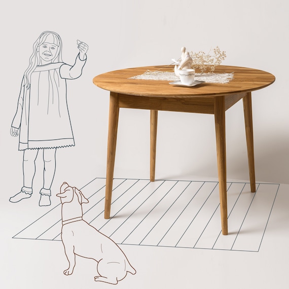 Extending Round Dining Table Made From Solid Oak Wood In Etsy