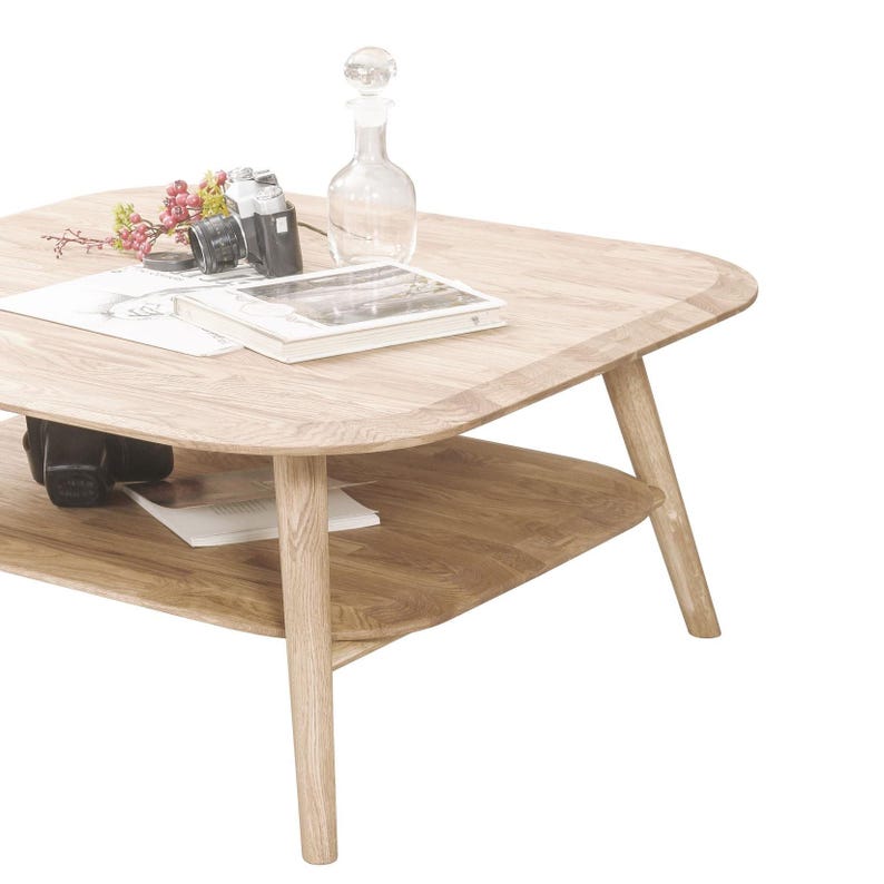Mid century oak wood coffee table Scandinavian style, mesa de centro roble, Couchtisch aus massiver Eiche, table basse en chêne massif