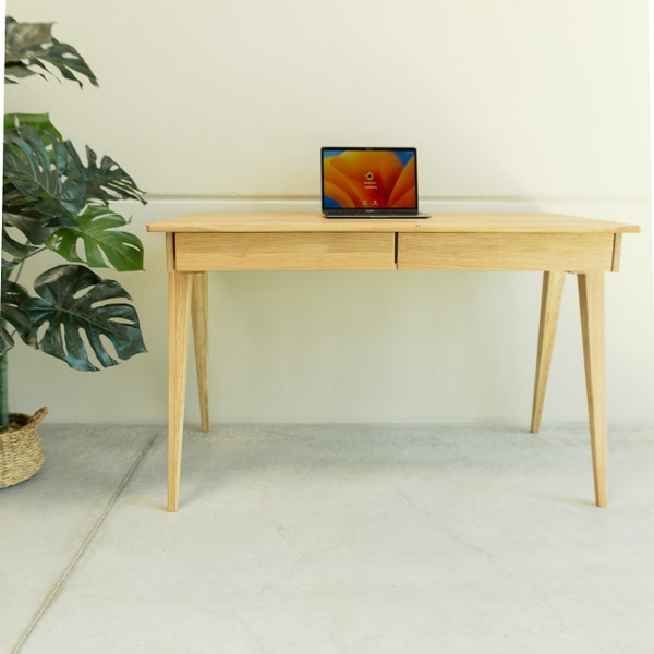 Schreibtisch Moderner Schreibtisch mit Schublade aus massivem Eichenholz im skandinavischen Stil, Mesa escritorio de madera maciza roble 100%