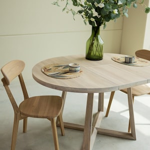 Table a manger extensible ronde bois chêne massif, Runder esstisch ausziehbar massivholz, Mesa de comedor redonda extensible madera maciza