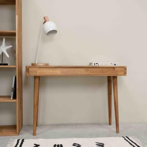 Schreibtisch aus Massivholz im skandinavischen Retro-Design, Schreibtisch mit 1 Schublade, Bureau console en bois massif design scandinave