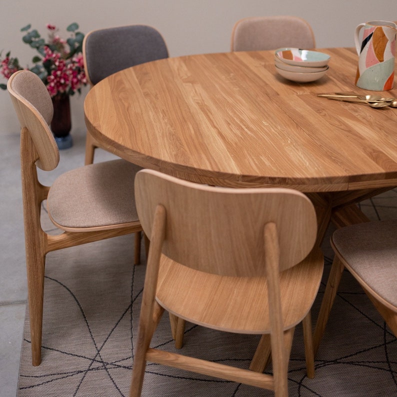 Table a manger extensible ronde bois chêne massif, Runder esstisch ausziehbar massivholz, Mesa de comedor redonda extensible madera maciza 画像 7