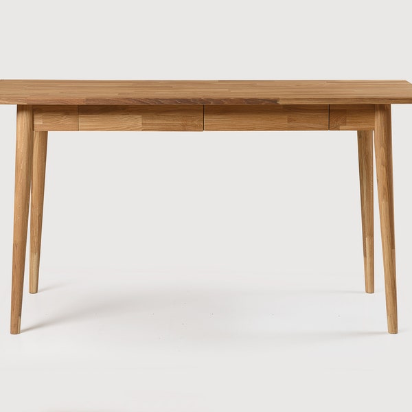 Schreibtisch, bureau scandinave avec 2 tiroirs en bois de chêne massif, Bureau en bois de chêne, Escritorio de madera maciza roble