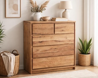 Commode en bois de chêne massif, Kommode aus massivem Eichenholz, Solid oak wood dresser, cómoda de madera maciza de roble