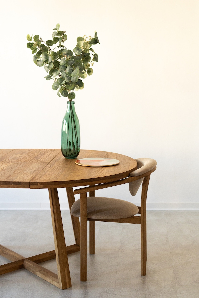 Table a manger extensible ronde bois chêne massif, Runder esstisch ausziehbar massivholz, Mesa de comedor redonda extensible madera maciza