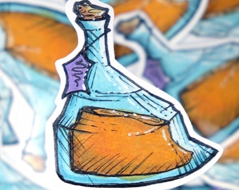 Oranje gestanste sticker fantasiedrankfles