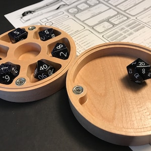 Caixa de dados RPG com tampa para bandeja rolante || madeira maciça