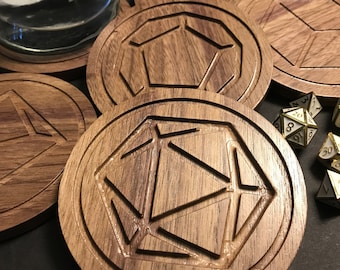 RPG Dice Coasters || solid hardwood (set of 6)