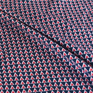 5 Yards SALE! - Triangle Print Jersey - Red, White and Blue Printed Organic Cotton - Stretch Jersey Knit Fabric