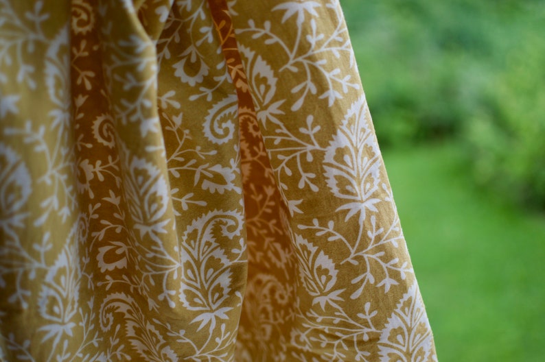 Stretch Jersey Fabric Gold Paisley Naturally Dyed Organic Cotton Prints