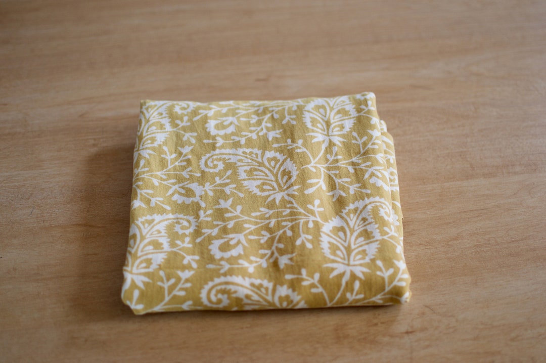 Stretch Jersey Fabric Gold Paisley Naturally Dyed Organic Cotton Prints