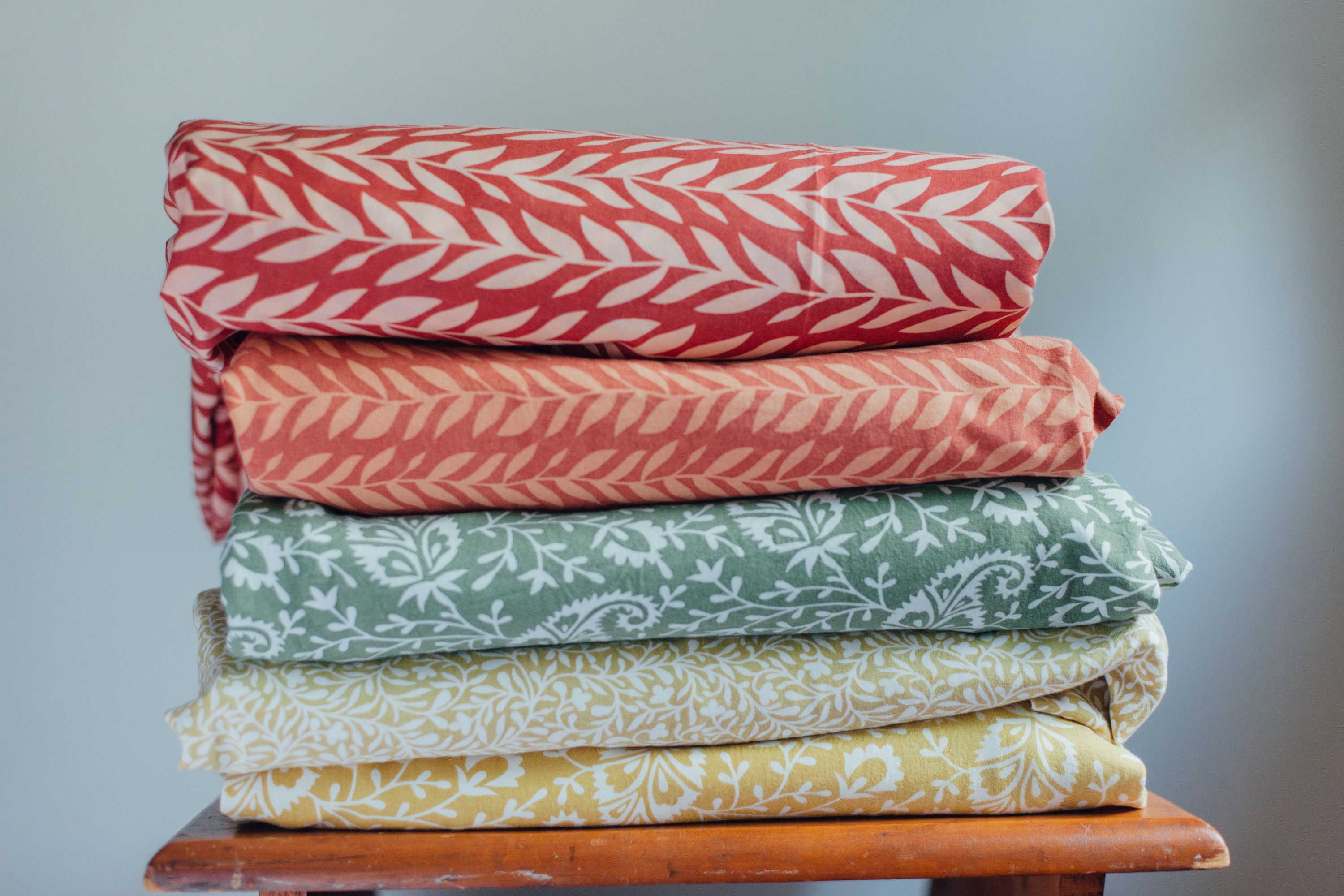 Stretch Jersey Fabric Gold Paisley Naturally Dyed Organic Cotton Prints