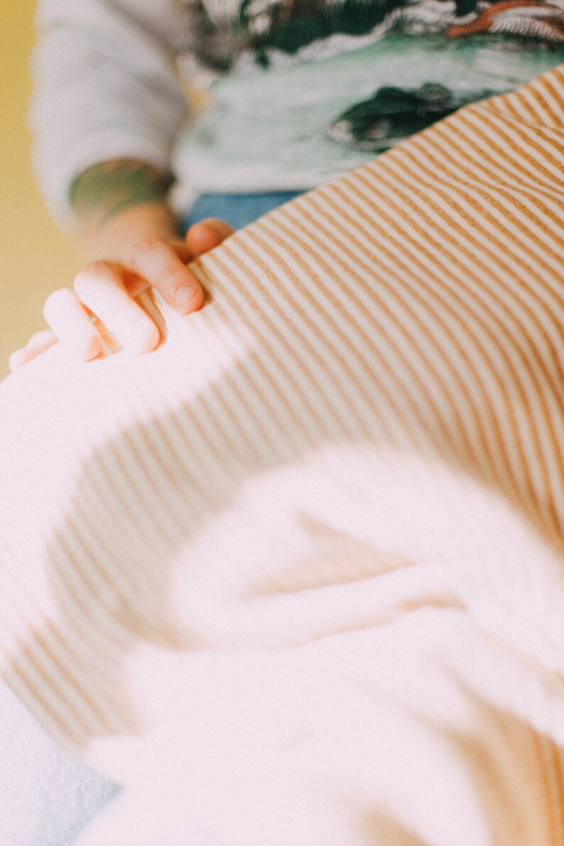 Beige and White Striped Organic Cotton Rib Knit Fabric