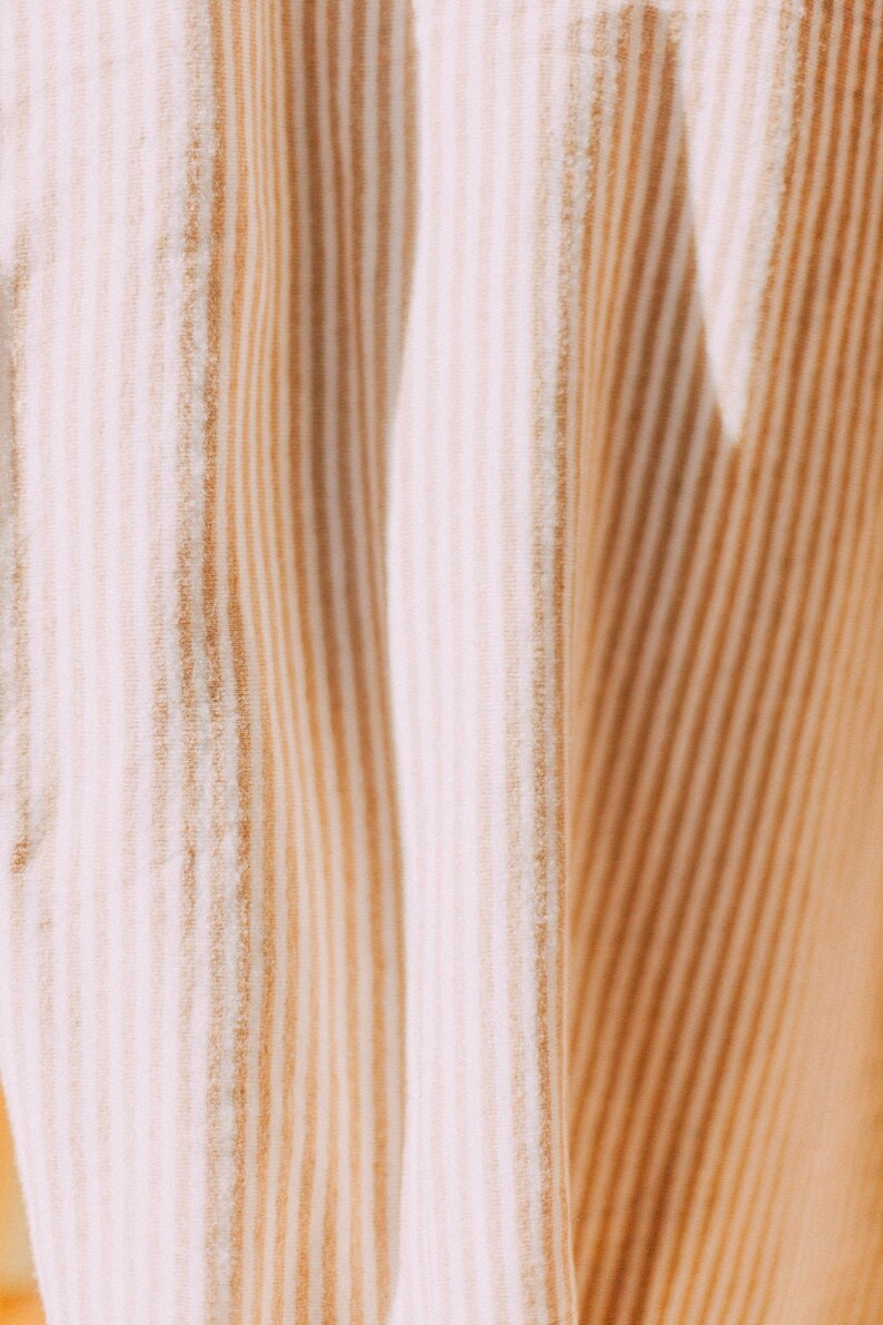 Beige and White Striped Organic Cotton Rib Knit Fabric