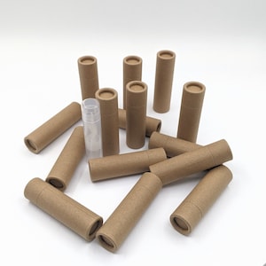 Tubes vides pour baumes à lèvres entièrement compostables, carton de qualité, 9,2g volume intérieur une fois rempli, 25 à 100 unités
