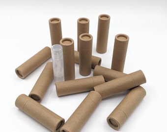 Empty tubes for fully compostable lip balms, quality cardboard, 9.2g interior volume when filled, 25 to 100 units