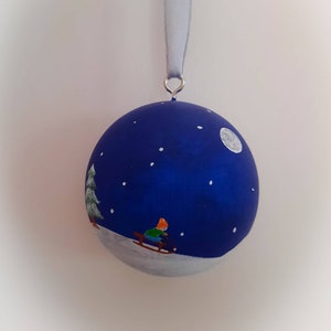 Hand painted baubles, solid wood Christmas ornament decoration, can be personalised, snow, tree, sledge, moon