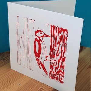 Pic Lino Cut Print Card, Original Artwork Greetings Card image 1