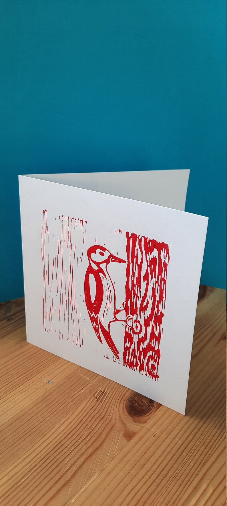 Pic Lino Cut Print Card, Original Artwork Greetings Card image 1