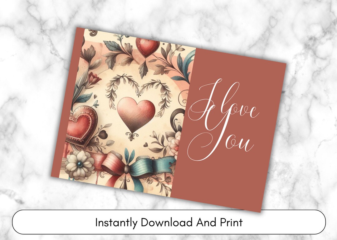 Love You Card Printable Printable Vintage Rustic Watercolor - Etsy