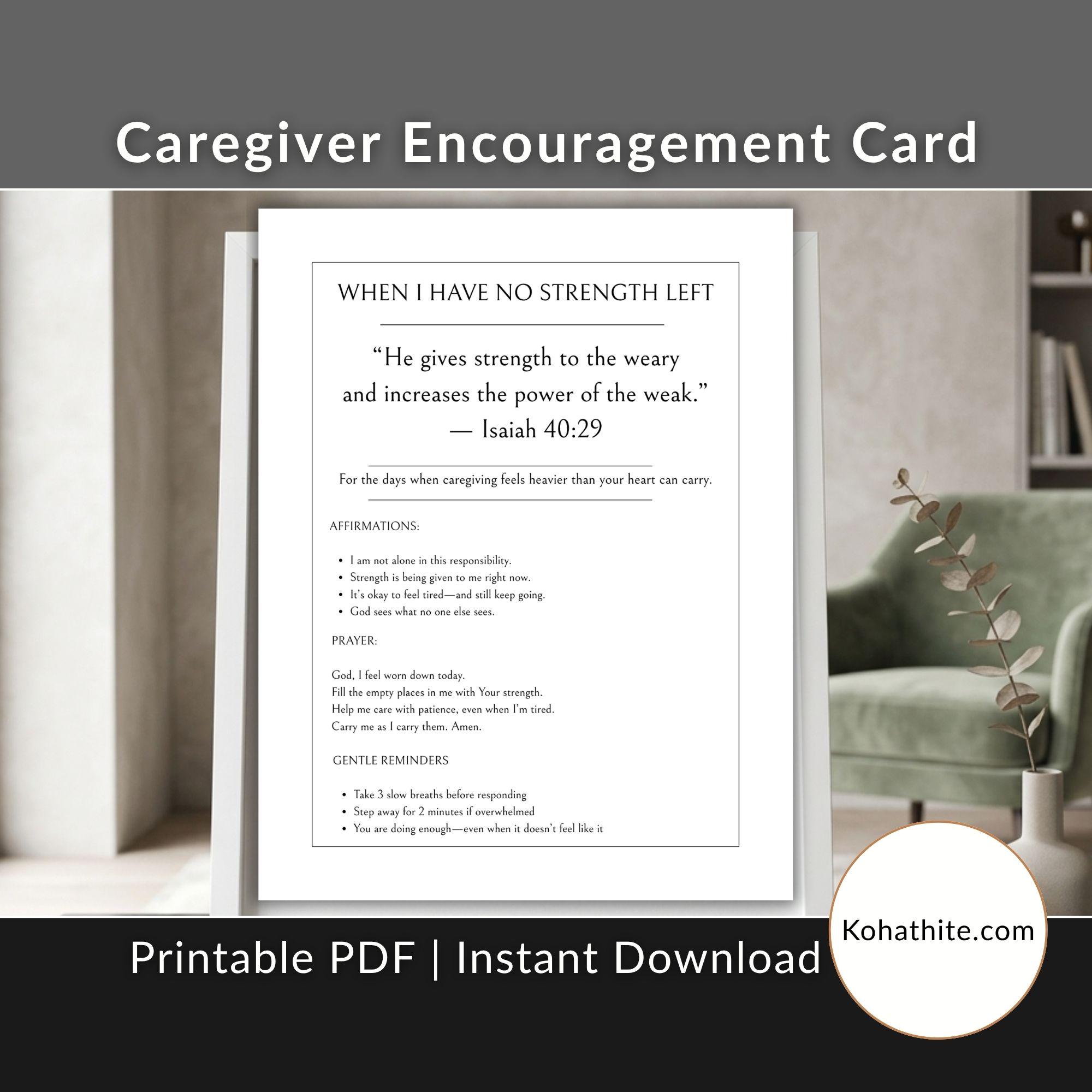Caregiver Encouragement - Isaiah 40:29 Bible Verse Card - Motivation ...