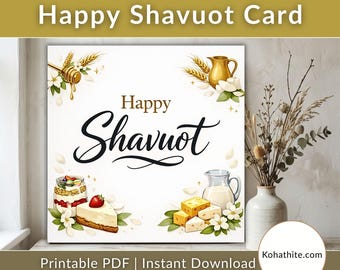 Happy Shavuot Greeting Card Printable - Jewish Holiday Gift - Feast of Weeks, Sweet Dairy - Judaica Card - Messianic Jewish Home Decor