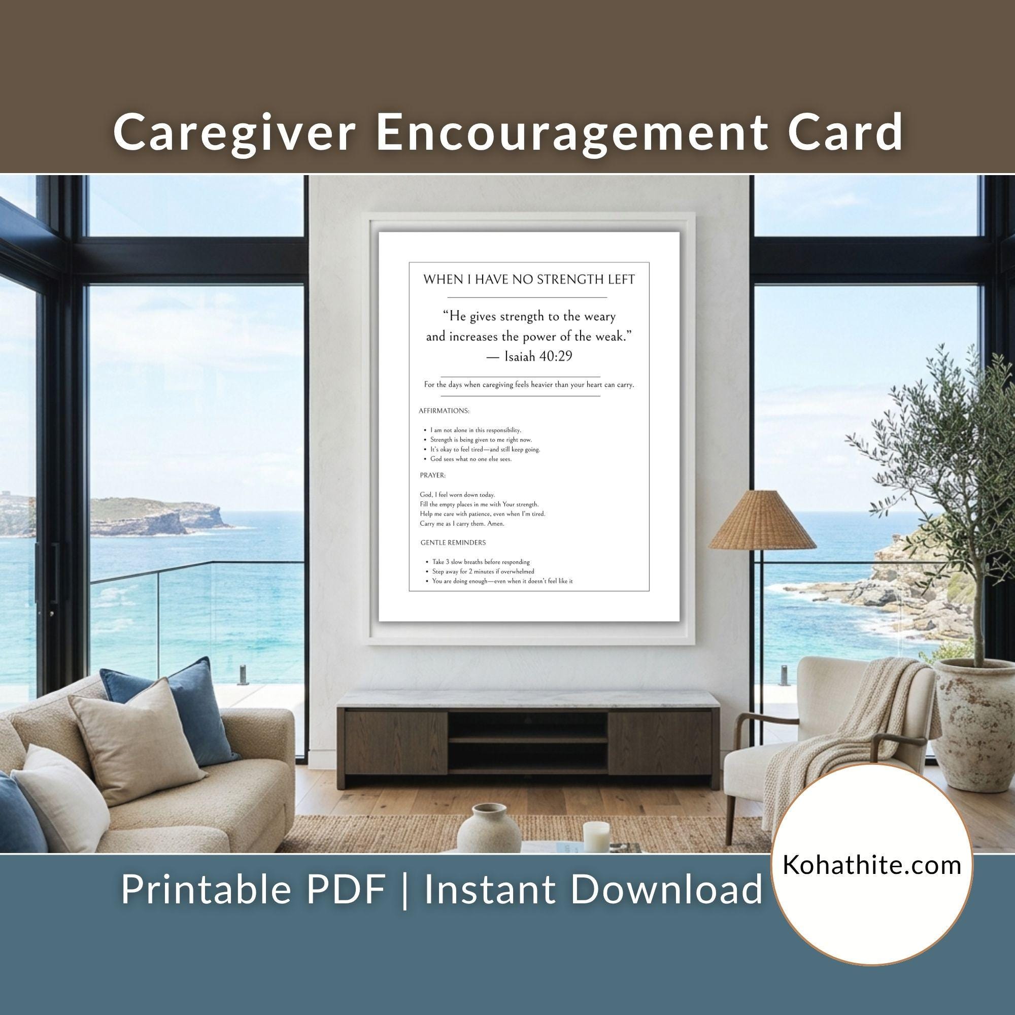 Caregiver Encouragement - Isaiah 40:29 Bible Verse Card - Motivation ...