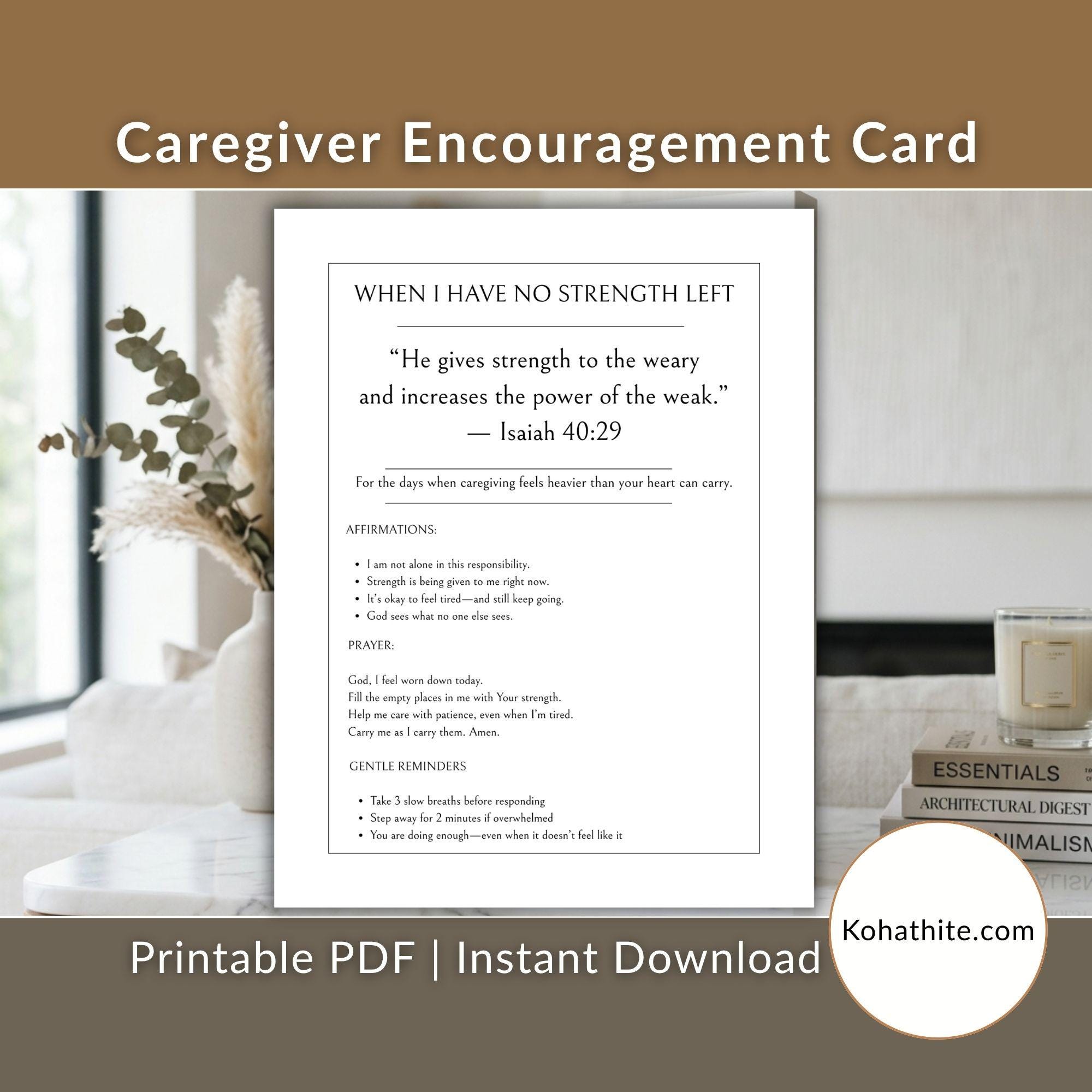 Caregiver Encouragement - Isaiah 40:29 Bible Verse Card - Motivation ...
