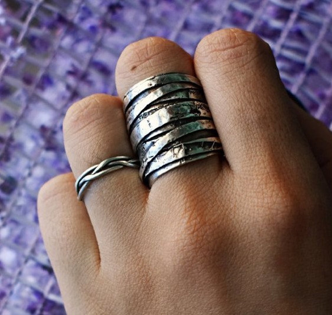 Wide Spinner Ring Hammered Ring Fidget Ring Meditation Etsy