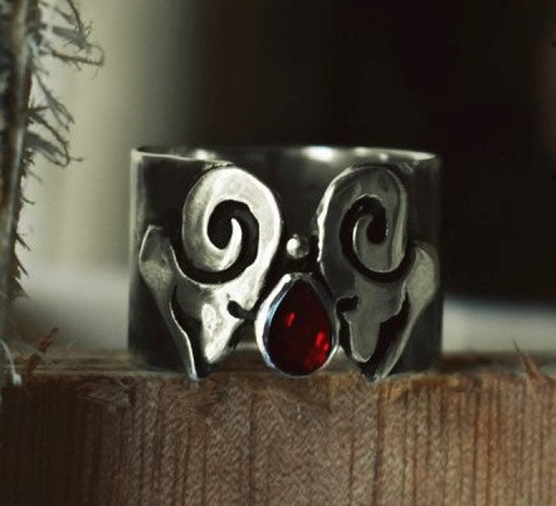 Aries Zodiac Sign Ring with Red Gemstone in 925 Silver Aries Etsy