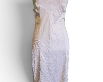 Vintage 80s Nylon White Lace Midi Length Slip Dress Women's Size Medium