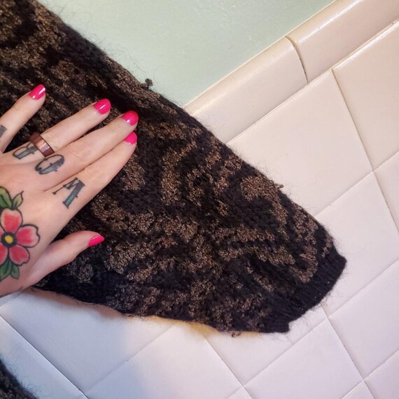 Vintage Black Gray Patterned Long Line Mohair Ble… - image 9