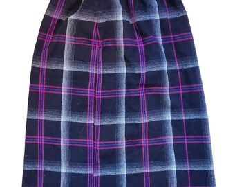 Vintage Rosa Schwarz Weiß Plaid Elastische Taille Pull On Midi Rock Goth Academia