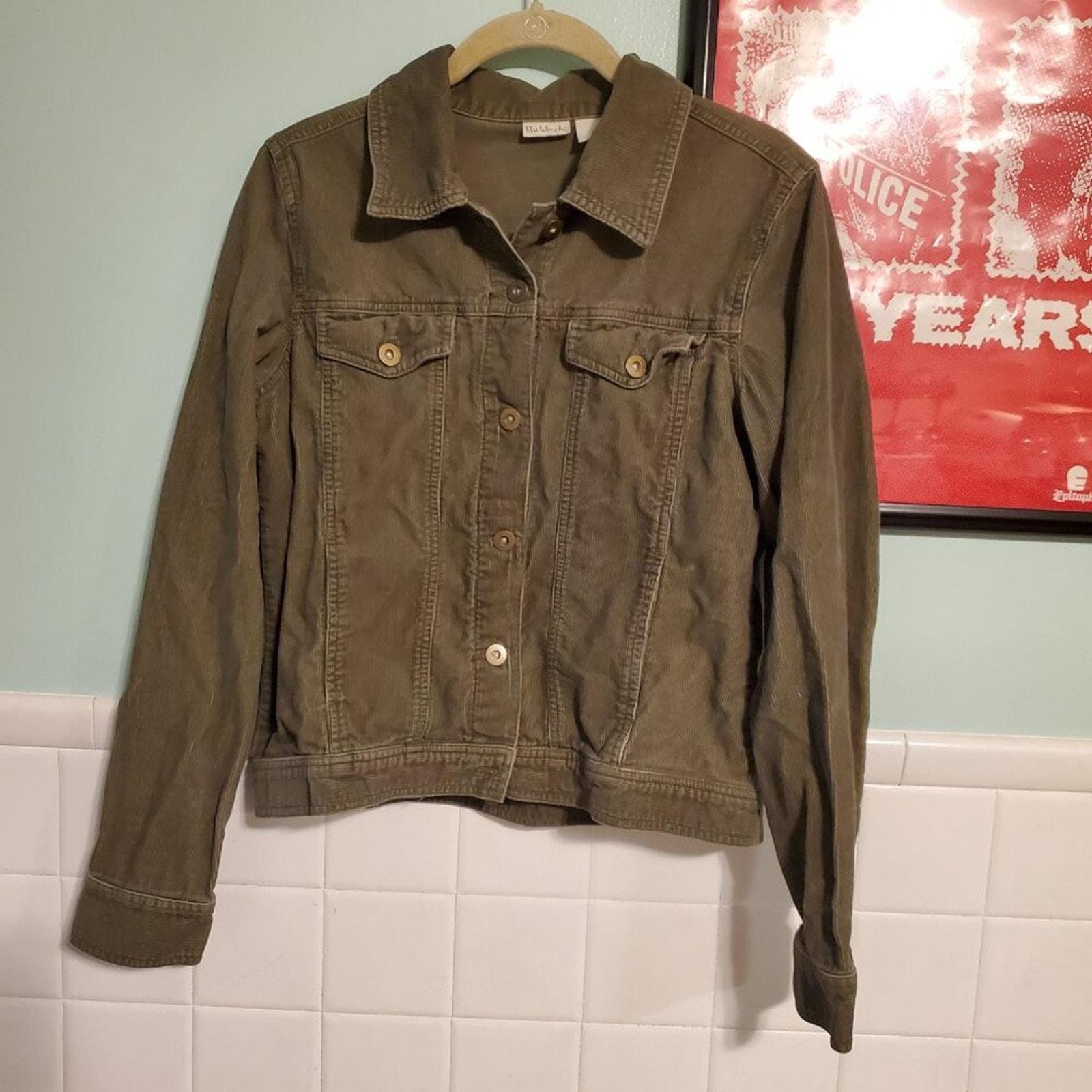 Vintage 90s Y2K Olive Green Corduroy Jacket Grunge Boehmian 
