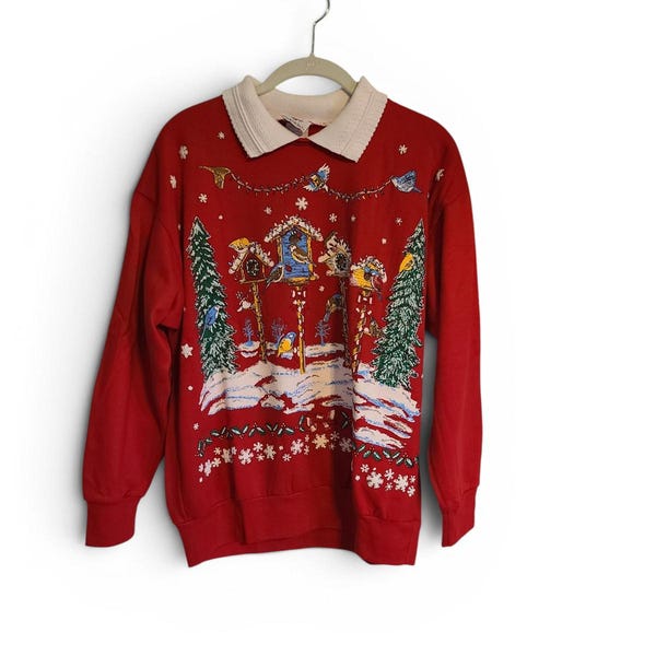 Vintage 90s Nutcracker Festive Merry Christmas Winter Scene Pullover Sweatshirt