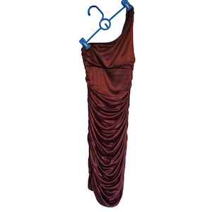 Vintage Frederick&#39;s of Hollywood Brown One Shoulder Ruched Bodycon Dress 90s Y2K