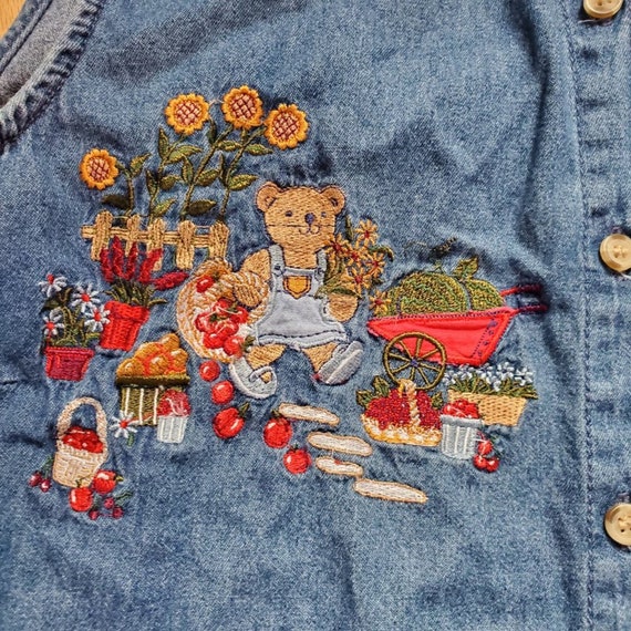 Vintage Cute Cottagecore Teddy Bear Embroidered Denim Gem