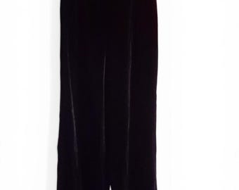 Vintage 90s Y2K Black Velvet Witchy Flowy STraight Wide Leg Hgih Rise Pants