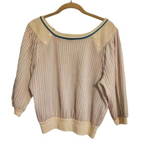 Vintage Retro 60s 70s Miss Kalico Kawaii Blue Pink White Stripes Blouse Top