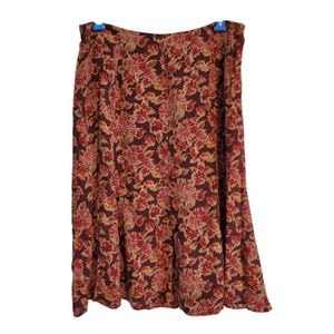 Vintage Y2K Floral Whimsical Fairycore Grunge Midi Skirt Brown Pink Tan