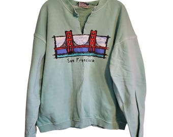 Vintage Mintgrün Sweatshirt mit Rundhalsausschnitt San Francisco Golden Gate Bridge Grafik