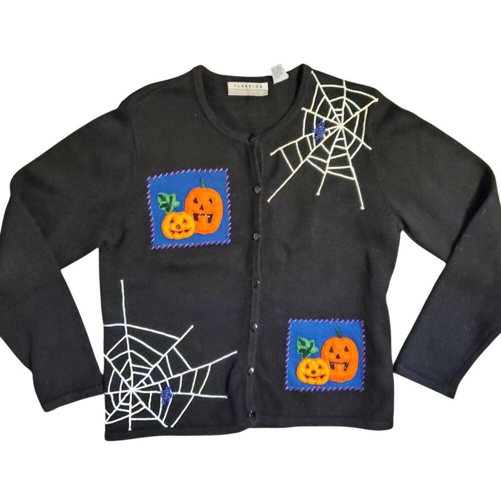 Vintage 90s Black Halloween Maximalist Beaded Embroidered Cardigan