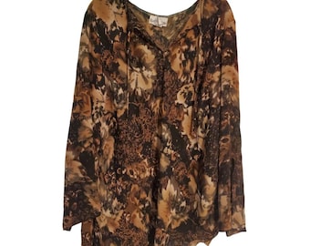Top camicetta trasparente a maniche lunghe, stile vintage anni '90, stile Fairycore grunge, marrone, stile stravagante