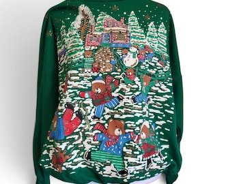 Sudadera vintage de los 90 con estampado navideño de El Cascanueces y escena invernal festiva.